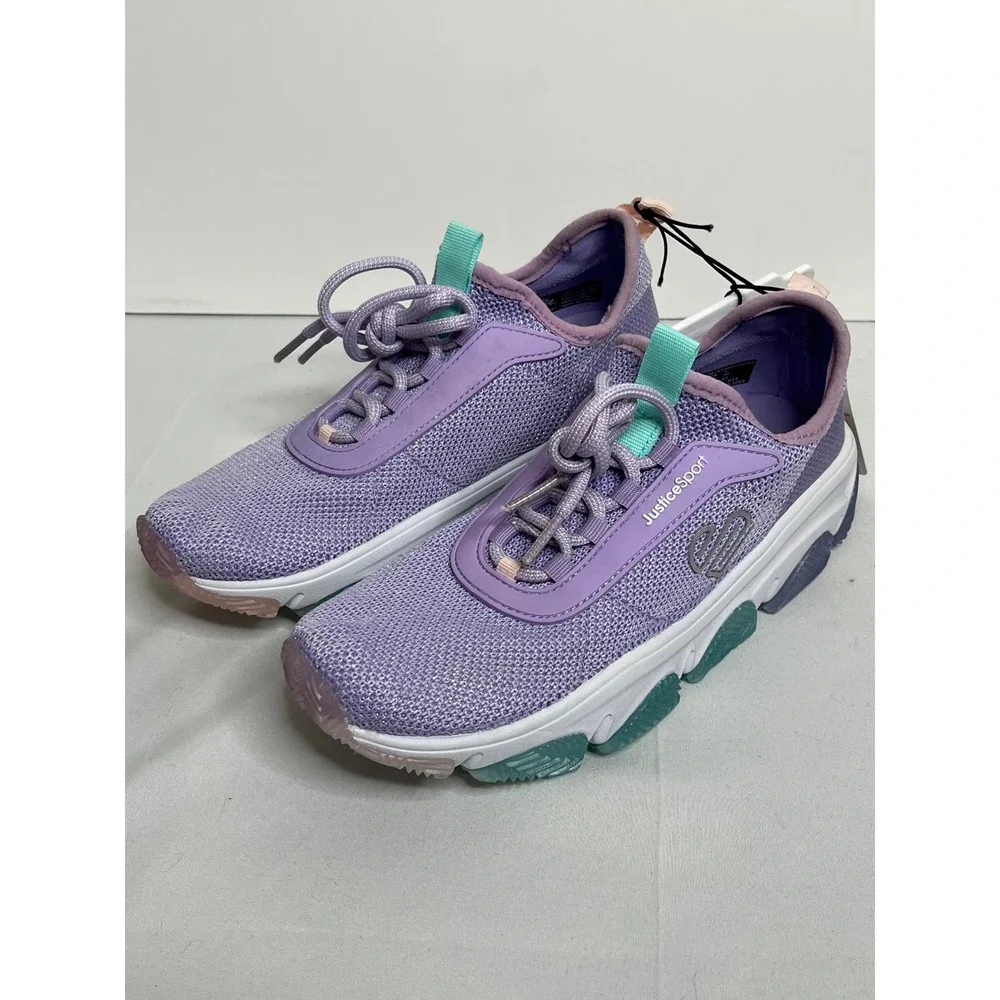 Justice‎ Sport Kids Girls Purple Mesh Lace Up Athletic Sneakers Size 4